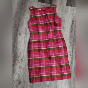 Vintage David Warren New York Womens Plaid Old Money Silk Taffeta Dress